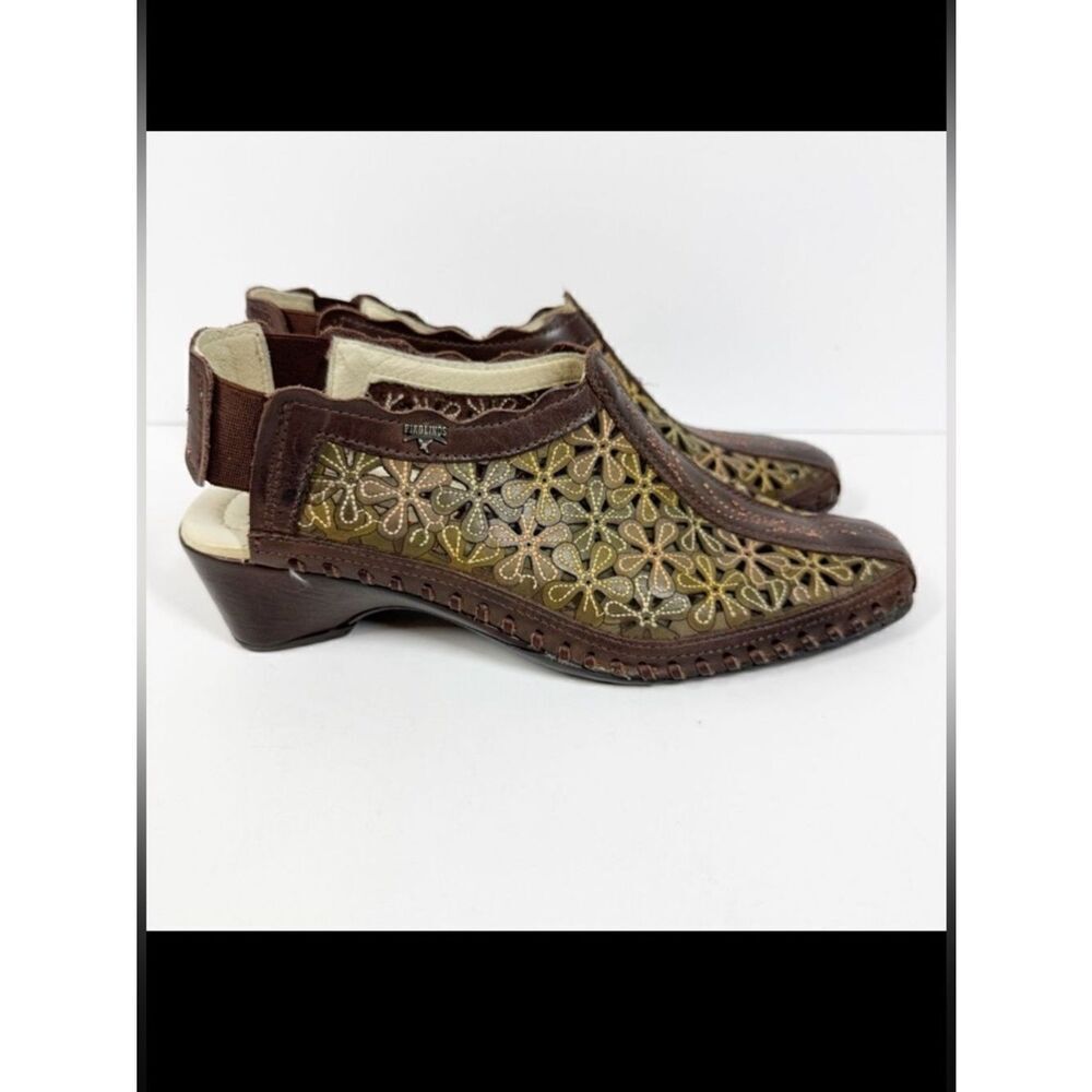 Pikolino Romana Floral Lasercut Slingback Sandals Brown Green Size 37